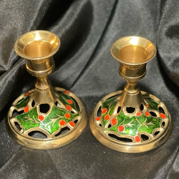 Vintage Set of  HAMPTON BRASS Christmas Candle Holders - Picture 3 of 5